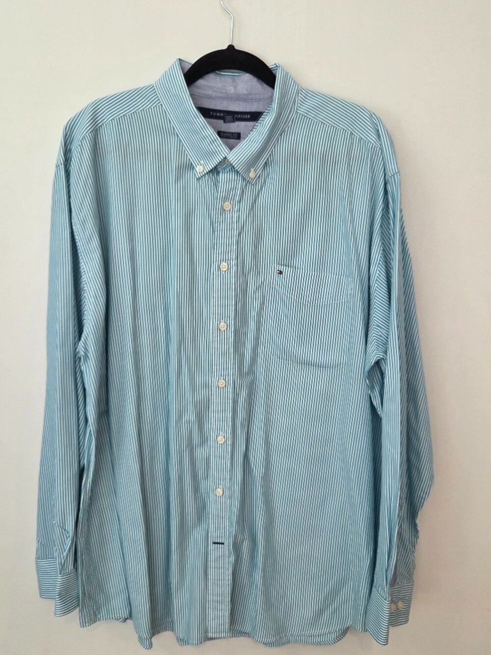 Tommy Hilfiger Green Stripe Denim Trim Shirt XXL